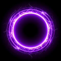 Wall Mural - abstract purple lightning circle on black backdrop. magic round shape.