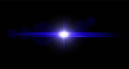 Wall Mural - bright light horizontal light flare with central glow and radiant starburst. sci-fi visual effect on