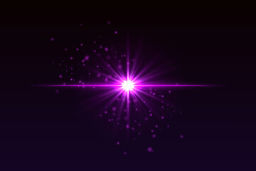 Wall Mural - bright purple flash with scattered glow particles. star-shaped burst with soft shimmer creates magic