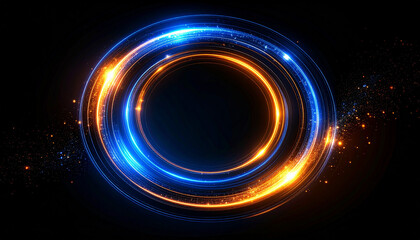 Aufkleber - Blue and orange glowing ripple rings in symmetry on dark backdrop. Luminous circular shape.