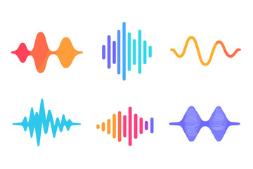Poster - Vector soundtrack recorder dynamic level elements set including soundwave and audio spectrum waveform with sound frequency and music pulse graphic effect and volume and radio signal equalizer