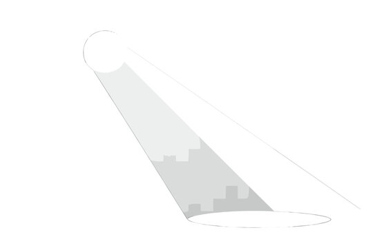A 3D rendering of an empty studio or concert scene featuring white searchlights from the top, cone lights from the bottom with darkened edges, and a volumetric spotlight effect set against a dark