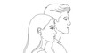 © PP Creative - A minimalist line art drawing of a couple in profile, a man and a woman standing side by side