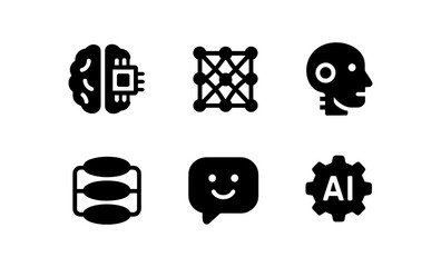 Poster - Artificial intelligence icons: neural networks, ai brain, robot head, chatbot, cogwheel symbol