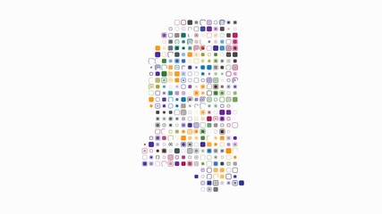 Poster - Mississippi dotted animation. Shape of the state build of pulsating colored dots. Large size rounded square blocks. Digital style map on white background. Creative video.