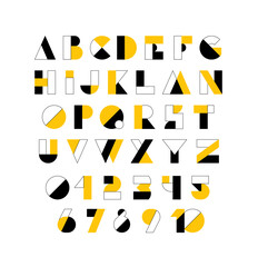 Poster - Typography font with geometric alphabet. Modern abstract typeface design with letters and numbers in geometry style. Set of English characters and digits, vector illustration