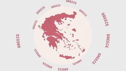 Poster - Greece shape with dynamic circles visual effect. Animation of Greece logo appearing from rotating rings and Country name around the shape. Intro, opening, closing, logo video.