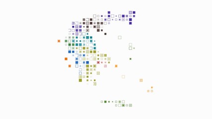 Poster - Greece dotted animation. Shape of the country build of pulsating colored dots. Large size square blocks. Digital style map on white background. Awesome video.