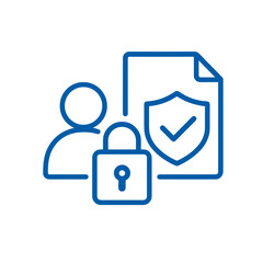 Poster - Data and Documents Icon with Lock and User Silhouette in Blue  