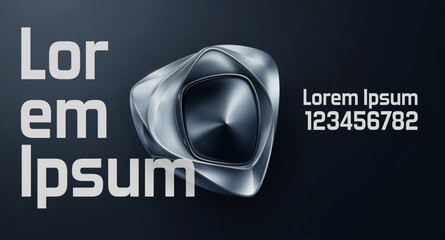 Fototapete - Abstract metallic shape with text elements on a dark background.