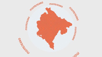 Poster - Montenegro shape with dynamic circles visual effect. Animation of Montenegro logo appearing from rotating rings and Country name around the shape. Intro, opening, closing, logo video.