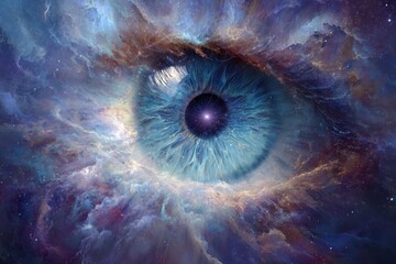 Wall Mural - Celestial Vision: Mystical Spirit of the Eye in a Cosmic Galaxy with Nebula and Stars