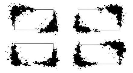 Poster - Black Ink Splatter Frames: Four stylish rectangular frames adorned with dynamic black ink splatters, perfect for adding a touch of edgy creativity to your designs.  