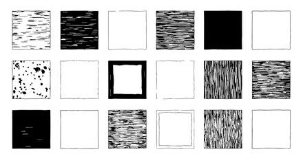 Fototapete - Geometric Texture Study: A collection of artistic, geometric blocks featuring intricate textures, a visual exploration in monochrome, designed for graphic resource use.