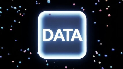 Poster - Glowing data cubes descend, surrounded by colorful particles, symbolizing information flow, digital stream, technology, data processing, and abstract concept