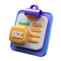 Aufkleber - A captivating high quality 3d rendering of a plastic-style clipboard icon featuring sz characters on an isolated white background.