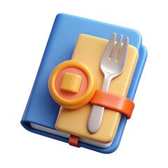 Aufkleber - A colorful 3d illustration of a book and utensils with a butter icon for culinary blogging and cookbook concepts