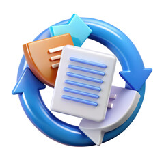 Poster - A dynamic high quality 3d rendering plastic-style icon that emphasizes data flow communication and the concept of documents surrounded by a recycling symbol.
