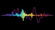 © Feri - Abstract audio equalizer visualization with vibrant spectrum bars on a black background showcasing music waves and sound frequency. Dynamic and colorful sound effect.