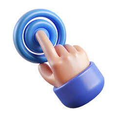 Aufkleber - A high quality 3d rendering plastic-style icon depicting a hand interacting with a circular blue button against a solid white background