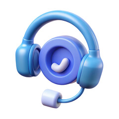 Poster - A high quality 3d rendering plastic-style icon of a blue headset with a checkmark symbol representing support service