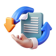 Aufkleber - A high quality 3d rendering plastic-style icon of a document with arrows circling around a human hand on an isolated white background