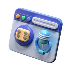 Leinwandbilder - A high quality 3d rendering plastic-style icon of a stylized website window with a round button and a microphone shape isolated on white background