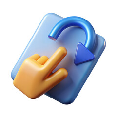 Fototapete - A high quality 3d rendering plastic-style icon representing undo or replay action alongside a finger cursor pointing to a button on a white backdrop