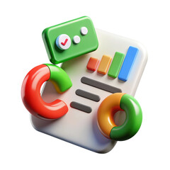 Aufkleber - A high quality 3d rendering plastic-style icon showcasing business analytics reports and data visualization with vibrant colorful charts and graphs