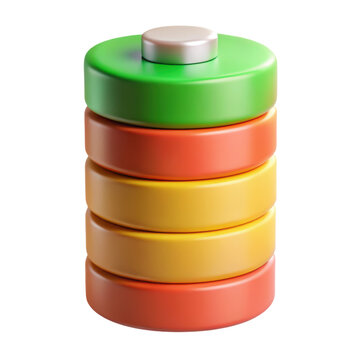 A high-quality 3d rendering of a modern battery icon crafted from plastic, showcasing charging status with a layered design.