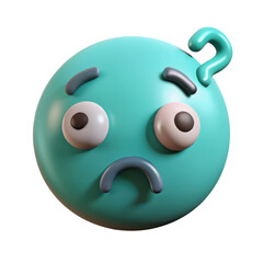 Poster - A perplexed turquoise 3d render of a worried emoji with a question mark representing confusion and uncertainty against a solid white background