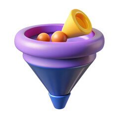Aufkleber - A vibrant high quality 3d rendering of a funnel icon with two orange spheres and a yellow cylinder isolated on a white background.
