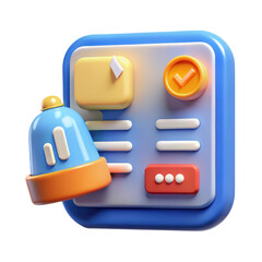 Fototapete - A vibrant high quality 3d rendering plastic-style icon of a notification bell with an agenda or task management user interface design.