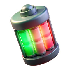 Aufkleber - A visually striking high quality 3d rendering plastic-style icon of a battery with a gradient of charge levels displayed against a completely white background.