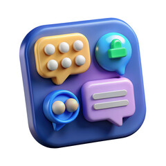 Poster - An appealing high-quality 3d rendering plastic-style icon of various communication bubbles for social media marketing messaging on a white background