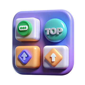 An elegant high quality 3d rendering of a multi-colored icon set isolated on white background showing various functions and information