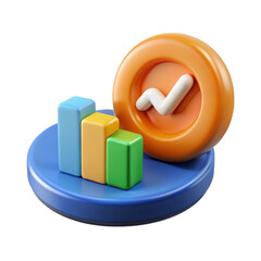 Aufkleber - Colorful 3d rendering of a business chart with growth symbol and a checkmark icon representing financial progress