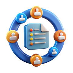 Aufkleber - Conceptual 3d illustration representing teamwork and collaboration with a document and user icons interconnected by a circle on a white background.