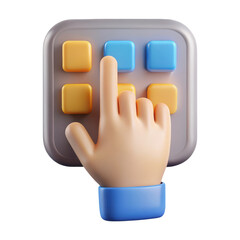 Leinwandbilder - Conceptual illustration of a hand interacting with an app icon grid featuring a high quality 3d rendering plastic-style icon isolated on white background