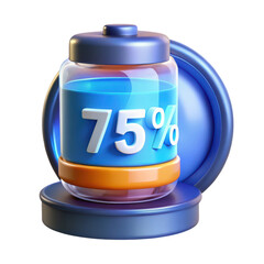 Poster - High quality 3d rendering of a battery icon showing 75 percent charge status, ideal for digital design and tech-related applications.