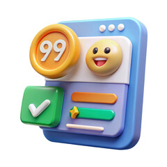Aufkleber - High quality 3d rendering of a smartphone screen with a notification badge and a smiley emoji in a modern plastic-style interface.