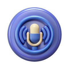 Leinwandbilder - High quality 3d rendering plastic-style microphone icon with sound waves and a circular background isolated on white background