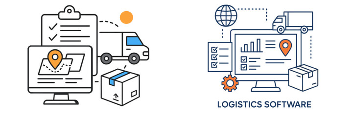 Poster - logistics software interface showing delivery tracking and package management in a modern workspace