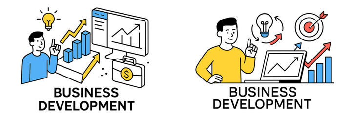 Poster - Business development concepts illustrated with graphics of growth and strategy in a professional setting