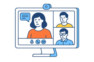 Aufkleber - Online meeting brings together colleagues for discussion and collaboration from different locations