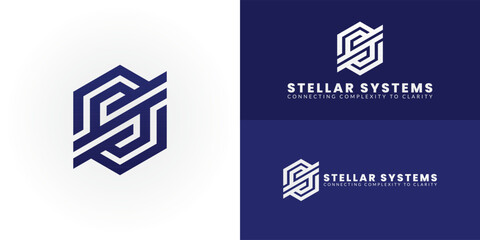 Poster - Modern tech logo featuring a geometric SS monogram. The interconnected lines and hexagonal shapes symbolize data flow and innovative solutions, making it ideal for a contemporary tech consultancy.