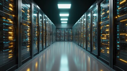 Poster - Server room illuminated racks in modern data center