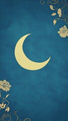 Wall Mural - a blue background with a yellow crescent moon. the moon is lit up by the sun. the image has a peacef