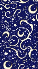 Wall Mural - the sky is dark and cloudy, with a crescent moon shining brightly in the middle. the clouds cover th