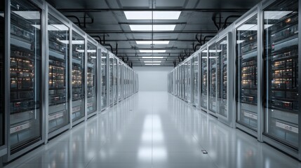 Poster - Modern data center server room rows of high tech servers and network equipment